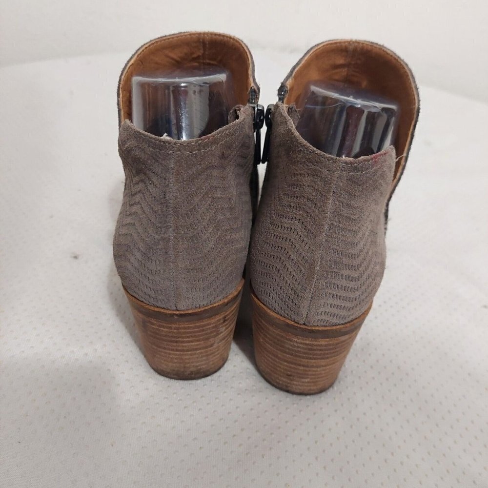 Lucky Brand Pickla Ankle Boots Womens Size 9.5 M Textured Gray Taupe Leather Zip - Picture 8 of 11